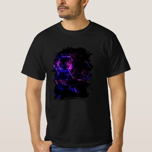 Camiseta Intrair o padrão geométrico do neon (Frente)