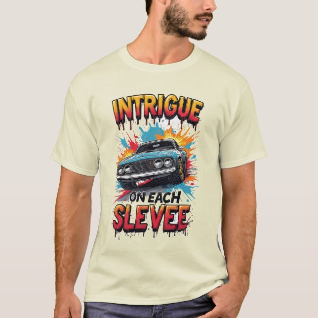 Camiseta Intriga Cada Manga Carro Esportivo Veloz Fogo (Frente)