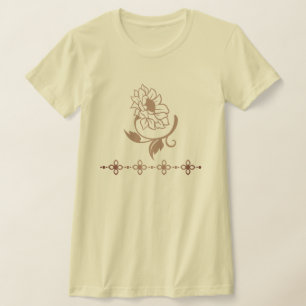 Camiseta Intrincado Desenho de Girassol e Divisor Floral Or