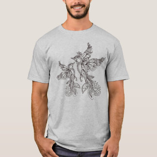 Camiseta Intrincado Desenho de Mandala com Aves Exóticas