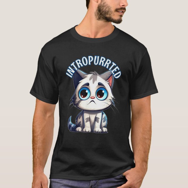 Camiseta Intropurrted Introverted Cat Shy Nervous Kitty Int (Frente)
