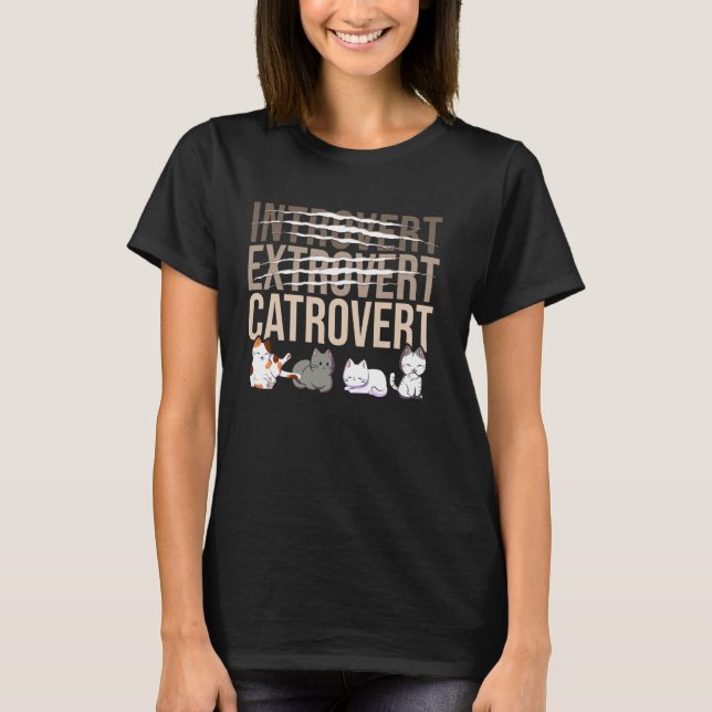 Camiseta Introvertido Extrovertido Catrovertido Meme de Gat (Frente)