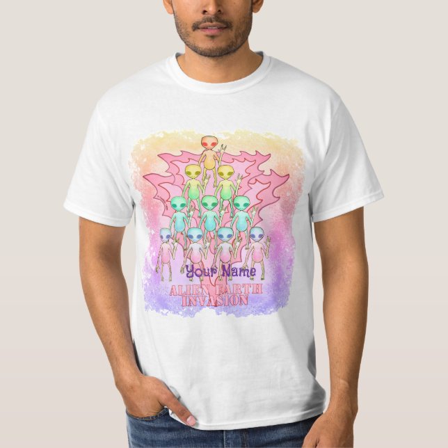 Camiseta Invasão Alienígena Rosa da Terra (Frente)