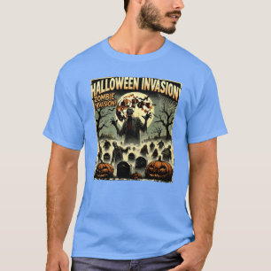 Camiseta Invasão de Zumbi do Halloween retrô
