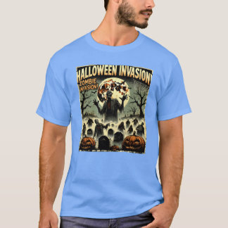 Camiseta Invasão de Zumbi do Halloween retrô