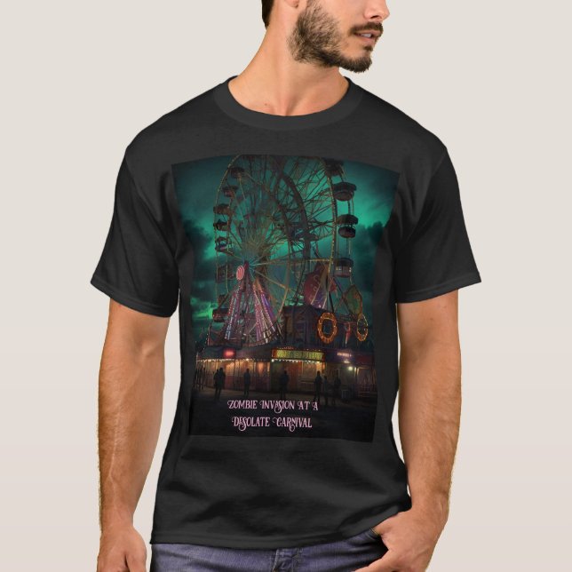 Camiseta Invasão Zombie Em Um Carnaval Desolado (Frente)