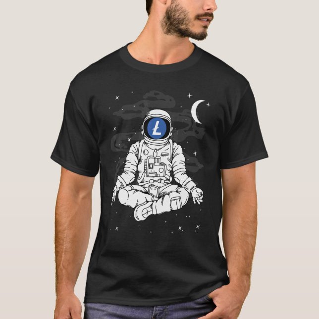 Camiseta Ioga Astronauta Litecoin Ltc Moeda Para A Lua Crip (Frente)