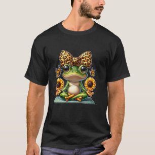 Camiseta Ioga de Sapo Fofo com Girassóis e Borboletas