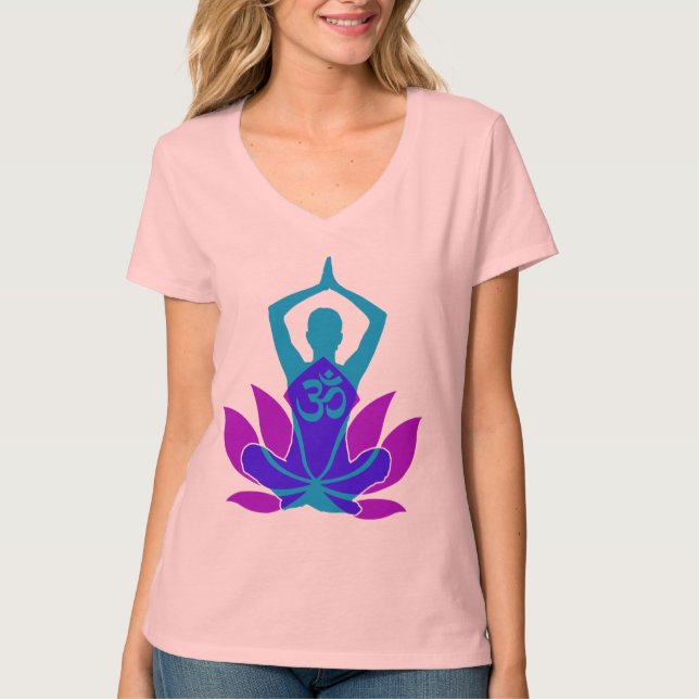 Camiseta Ioga espiritual da flor de OM Namaste Lotus na (Frente)