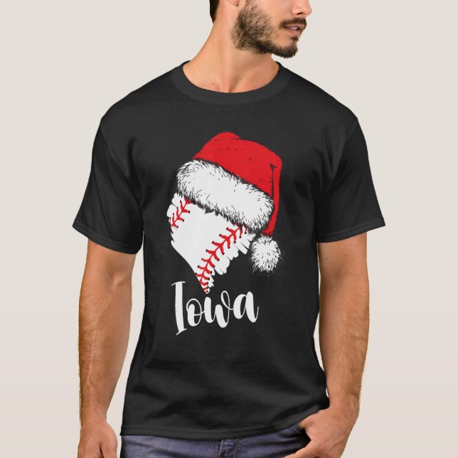 Camiseta Iowa Baseball Heart Santa Hat Merry Xmas (Frente)