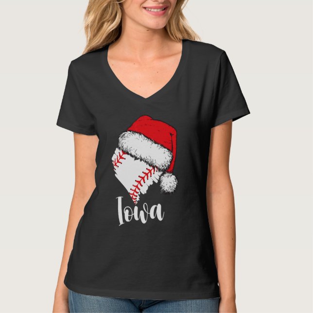 Camiseta Iowa Baseball Heart Santa Hat Merry Xmas (Frente)