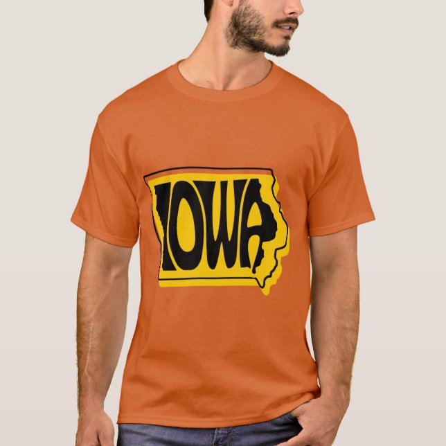 Camiseta Iowa Black and Gold State Typography Artwork (Frente)