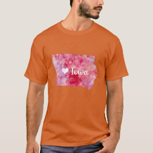 Camiseta Iowa estado casa EUA Mapa coração aquarela rosa ág