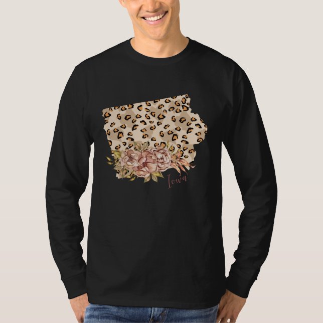Camiseta Iowa Leopard Pattern Map Leo State Of Iowa (Frente)