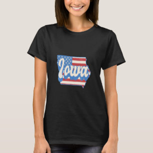 Camiseta Iowa Map State American Flag 4 De Julho