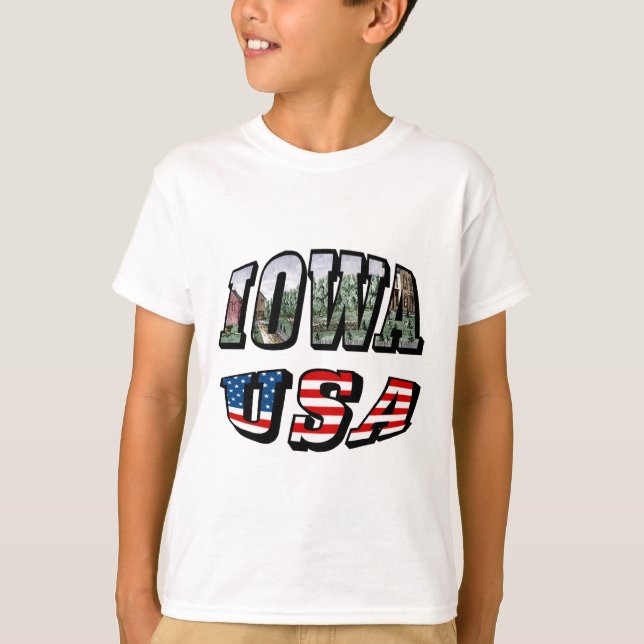 Camiseta Iowa USA Flag & State Photo Text Kids (Frente)