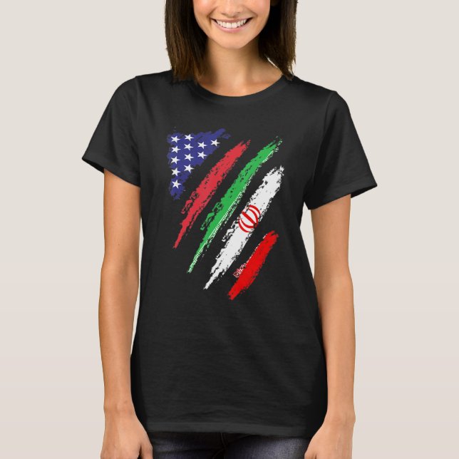Camiseta Irã Americano Bandeira Crescente EUA Patriot Herit (Frente)