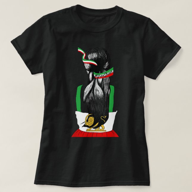 Camiseta Irã: Bandeira do Irã dão apoio a mulheres no cabel (Frente do Design)