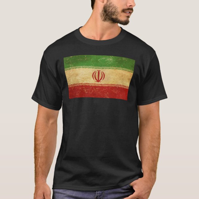 Camiseta Irã: Bandeira Vintage, Design, negro (Frente)