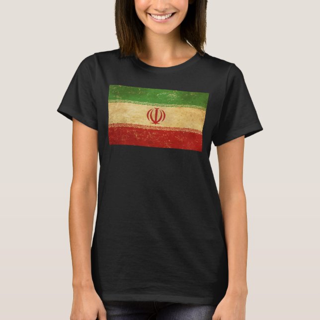 Camiseta Irã: Bandeira Vintage Design preto (Frente)