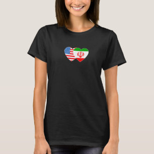 Camiseta Irã e EUA Flag Twin Heart para iranianos americano