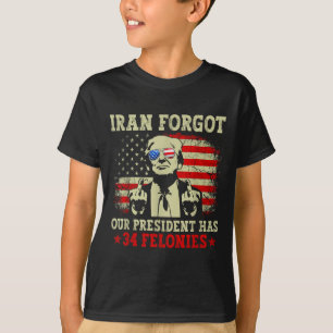 Camiseta Irã esqueceu que o presidente tem 34 crimes flag v