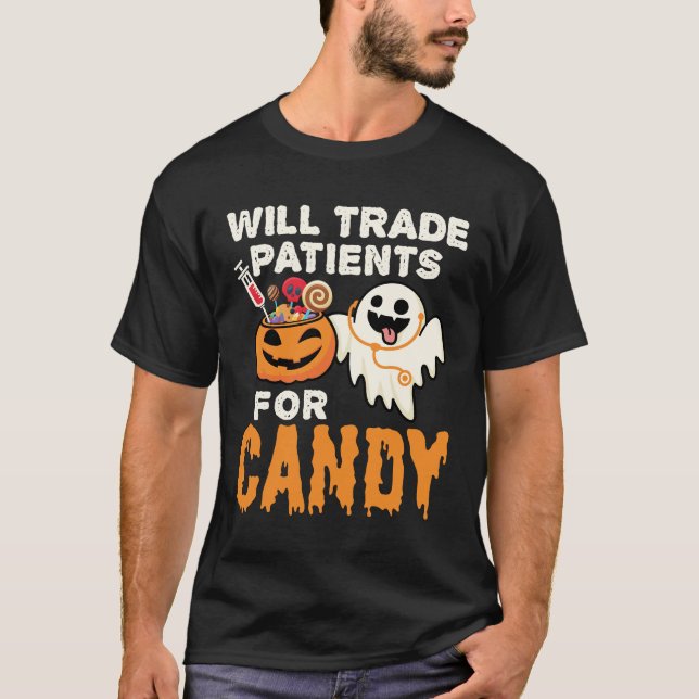 Camiseta Irá trocar pacientes por enfermeira de Halloween d (Frente)