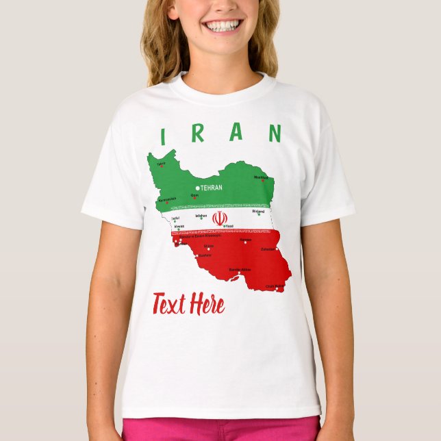 Camiseta Iran Map with Flag and Emblem (Frente)