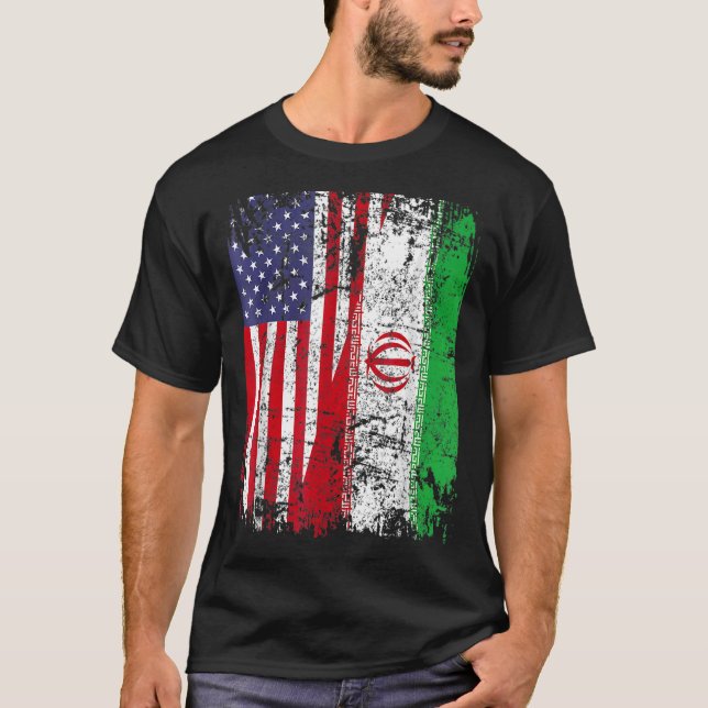 Camiseta IRANIAN ROOTS Half American Flag IRAN FLAG (Frente)