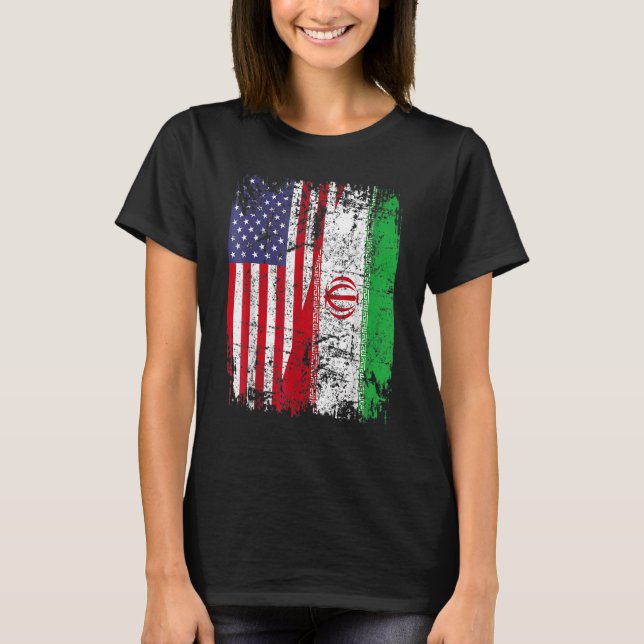 Camiseta IRANIAN ROOTS Half American Flag IRAN FLAG (Frente)