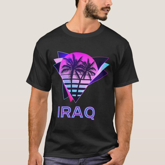 Camiseta Iraque Veterano 80s Palm Tree Retro Ancestralidade (Frente)