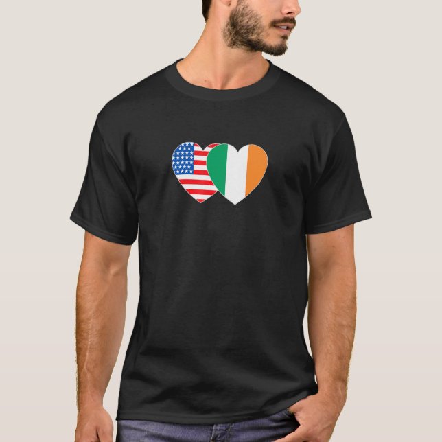 Camiseta Ireland and USA Flag Twin Heart for Irish American (Frente)