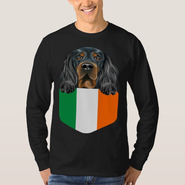 Camiseta Ireland Flag Gordon Setter Dog In Pocket (Frente)