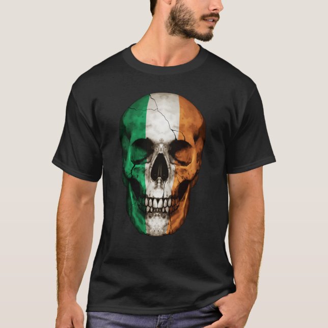 Camiseta Ireland Flag Skull Irish Roots Proud Patriotic (Frente)