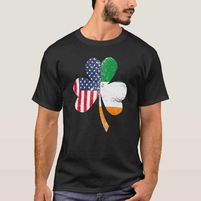 Camiseta Ireland Shamrock St Patricks Day IRISH US FLAG Pre (Frente)