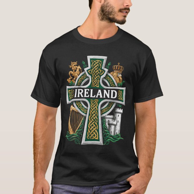 Camiseta Ireland St Patrick Day Celtic Cross Green Celebrat (Frente)