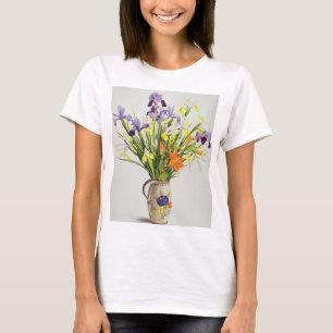 Camiseta Íris e lírios em um jarro holandês