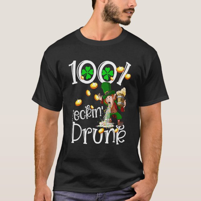 Camiseta Irish 100 Feckin Drunk Leprechaun Puking Drink Pat (Frente)