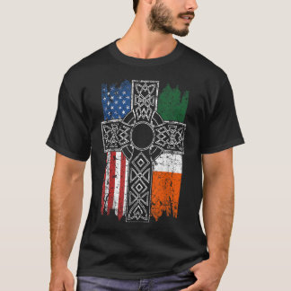 Camiseta Irish American Flag Celtic Cross Rua Patrick