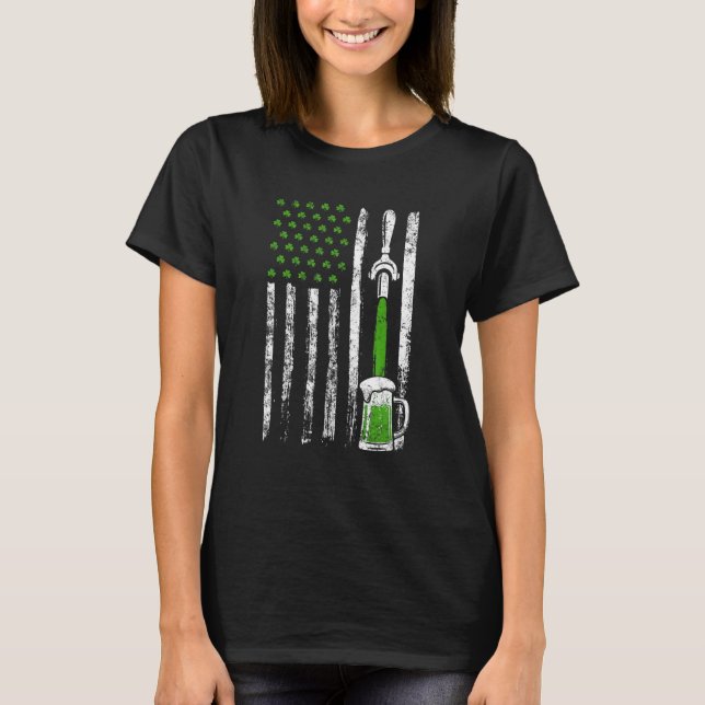 Camiseta Irish American Flag Draft Beer Shamrock Rua Patric (Frente)