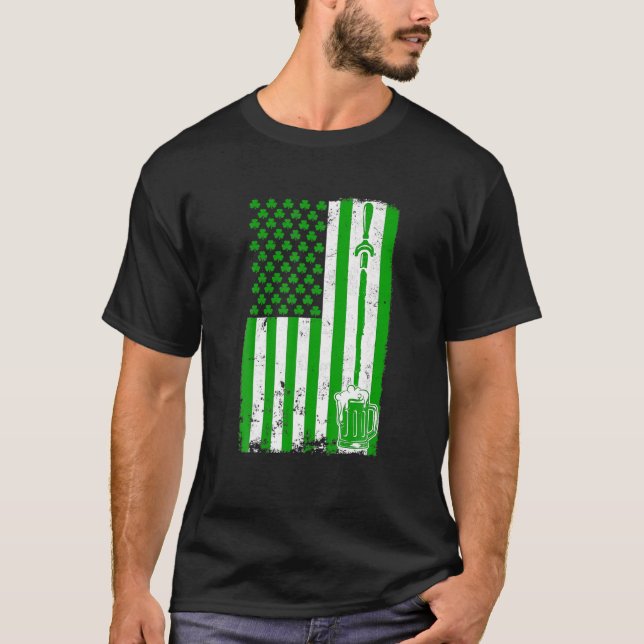 Camiseta Irish American Flag Draft Beer Shamrock Rua Patric (Frente)
