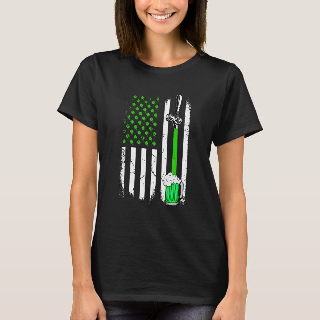 Camiseta Irish American Flag Draft Beer Shamrock Rua Patric (Frente)