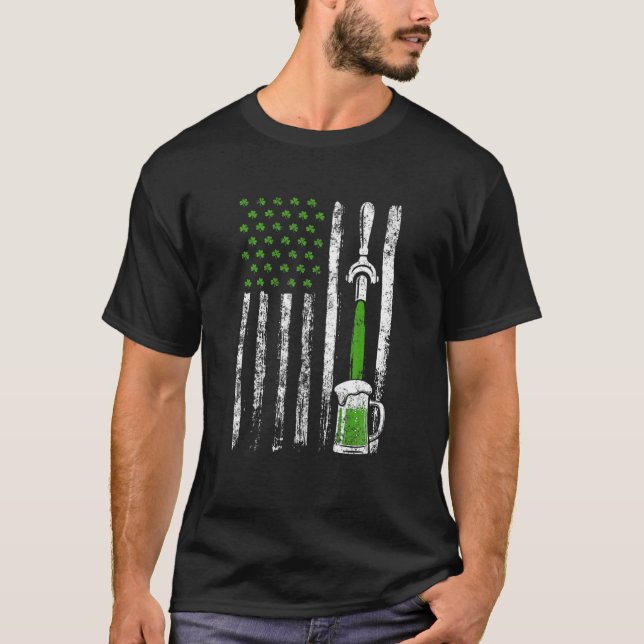 Camiseta Irish American Flag Draft Beer Shamrock Rua Patric (Frente)