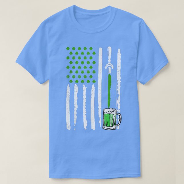 Camiseta Irish American Flag Draft Beer Shamrock Rua Patric (Frente do Design)