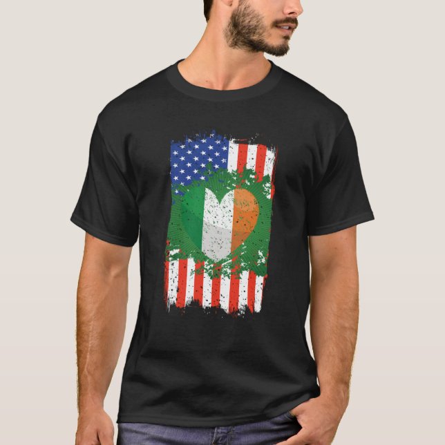 Camiseta Irish American Flag Heart St Patricks Day Men Wome (Frente)