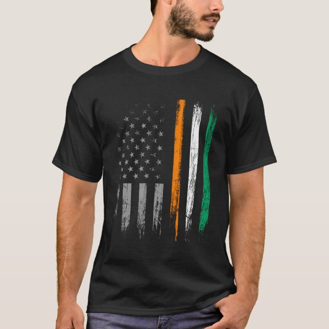 Camiseta Irish American Flag Long Sleeve Dia de São Patríci (Frente)