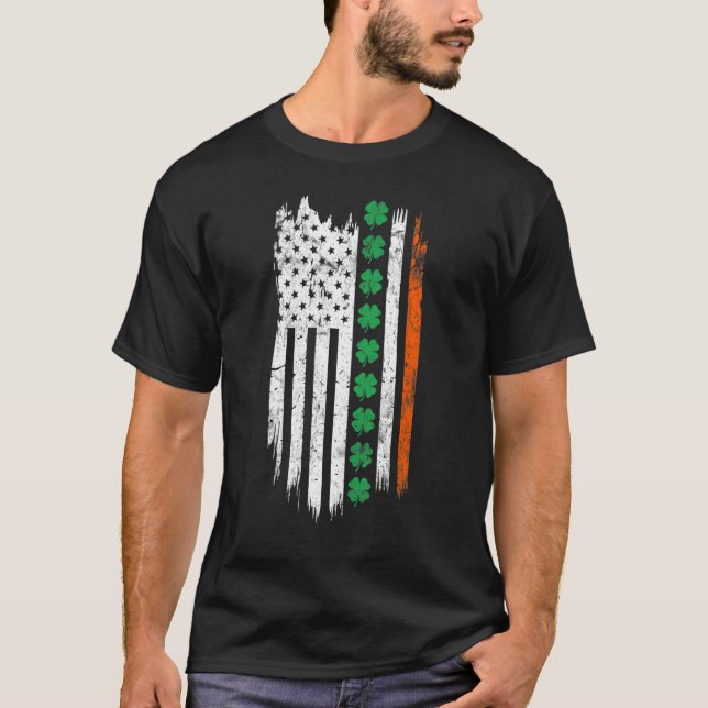 Camiseta Irish American flag Patrick's day Ireland Shamrock (Frente)