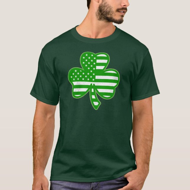 Camiseta Irish American Flag Shamrock Dia de São Patrício G (Frente)