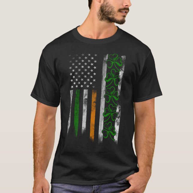 Camiseta Irish American Flag Shamrock Line Rua Patri (Frente)