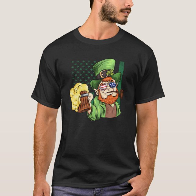 Camiseta Irish American Patriotic Murica  leprechaun (Frente)